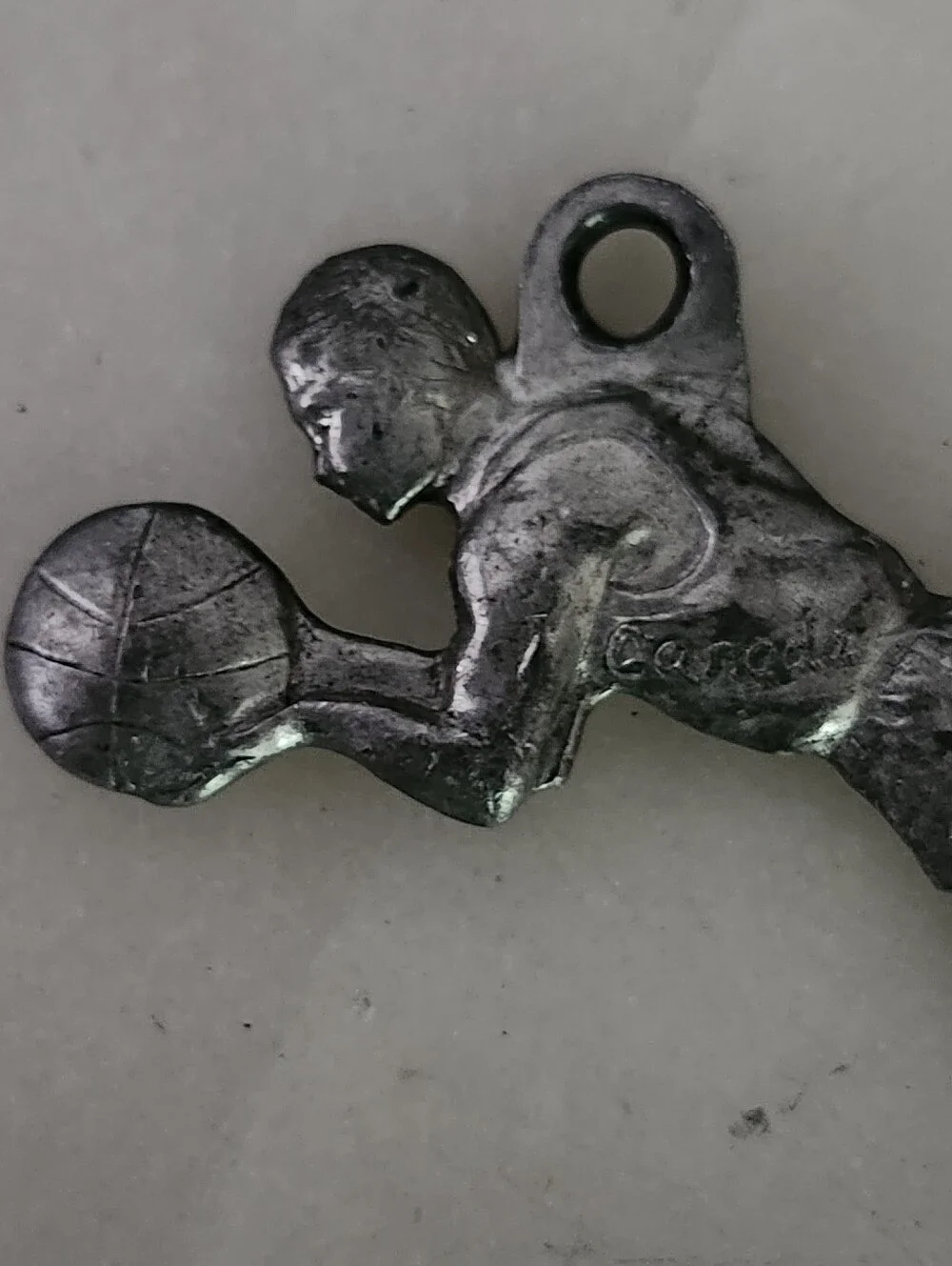 Vintage Pewter Basketball Player Key Ring